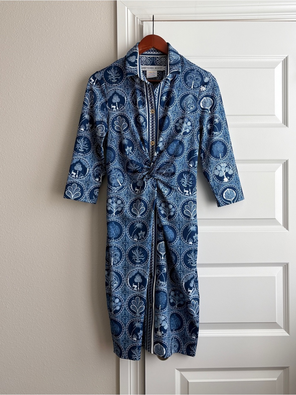 Gretchen Scott Designs Blue Printed Tie-Front Trench S Twist & Shout Dress